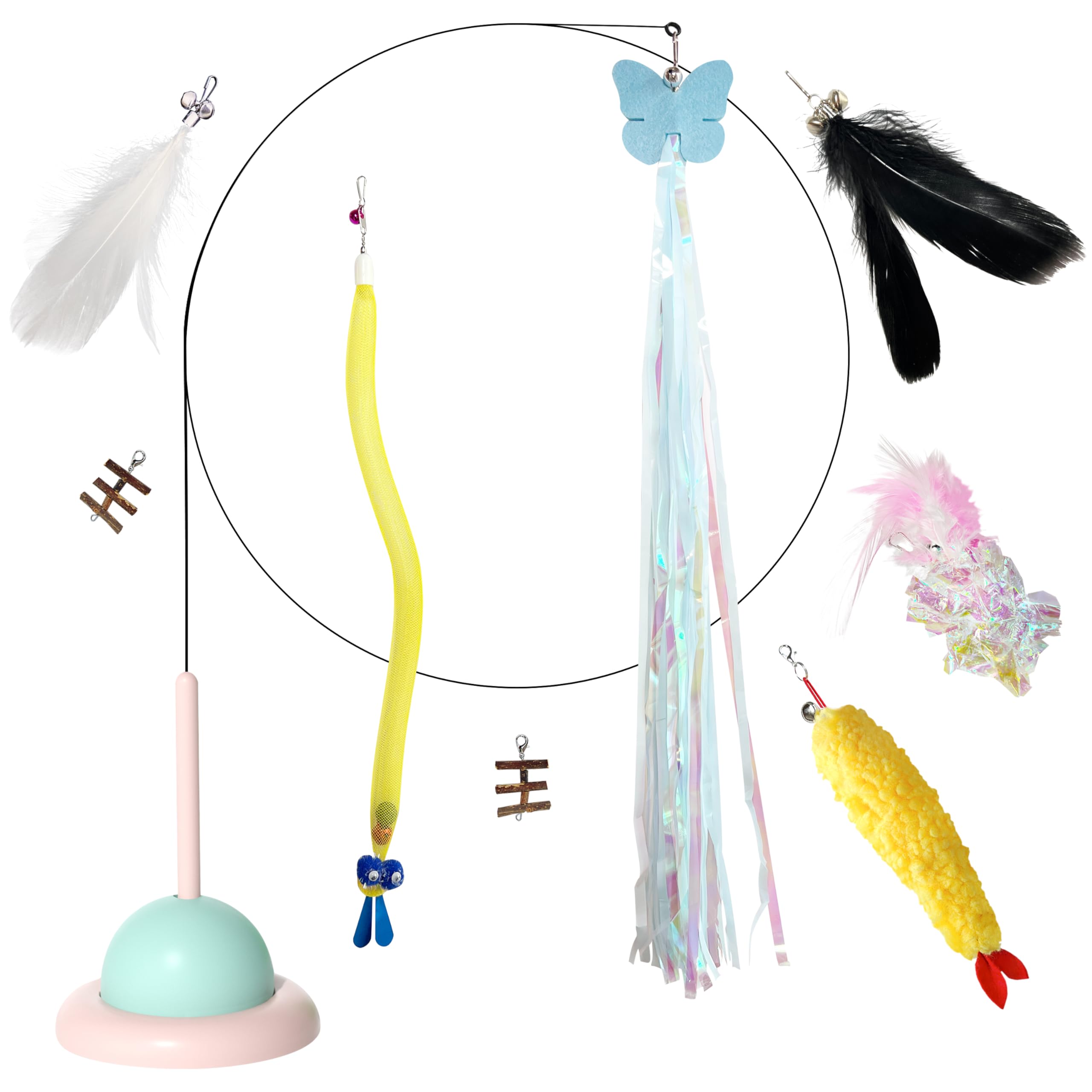 

Cat Toy with 8 Interchangeable Heads (Catnip, Butterfly, Shrimp Tempura, Snake, Feather, and Shaka Shaka) - Handheld or Suction Cup Type, Strong