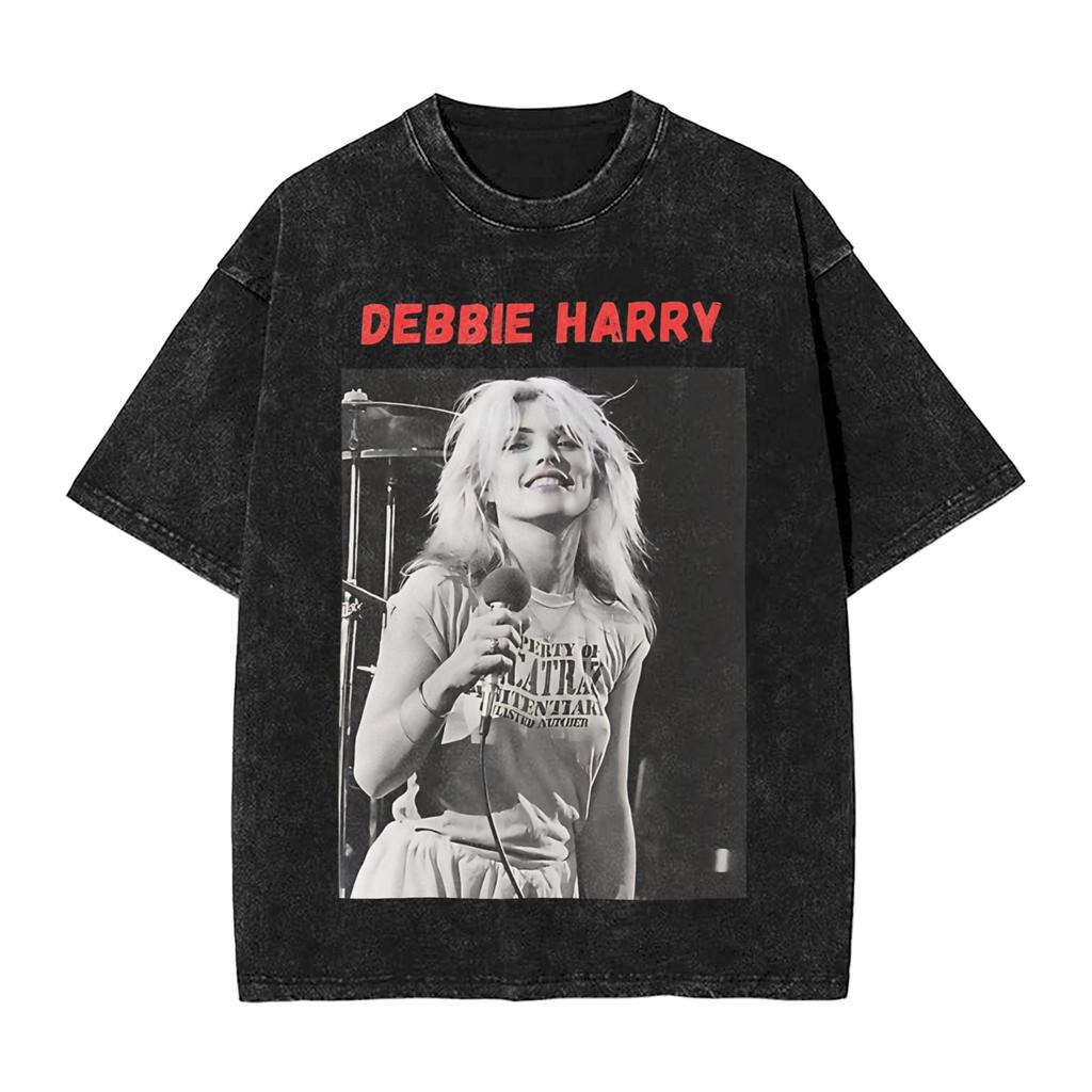 Debbie Harry Auf der Bühne T-Shirts Hip Hop Gewaschen Kurzarm Oversize T-Shirts Vintage für Unisex Damen Streetwear Bedrucktes T-Shirt
