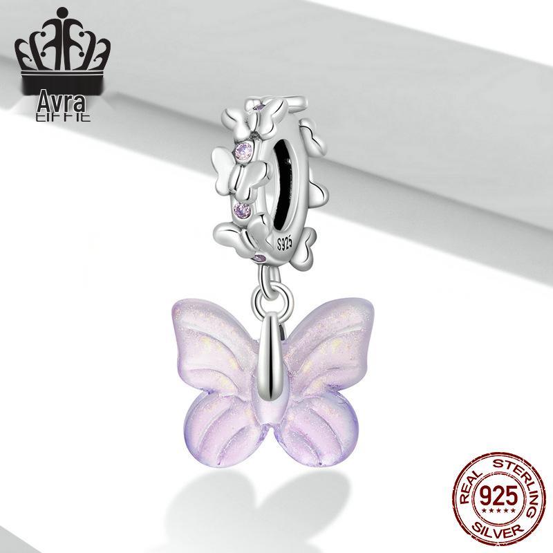 S925 Sterling Silver Exquisite Butterfly Tassel Beaded Pendant for DIY Jewelry