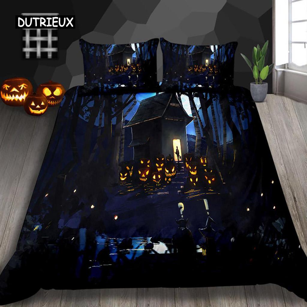 Halloween Duvet Cover Set Thumbedding Halloween Decor Mysterious Forest Bedding Set Polyester Double Queen King Size Quilt Cover