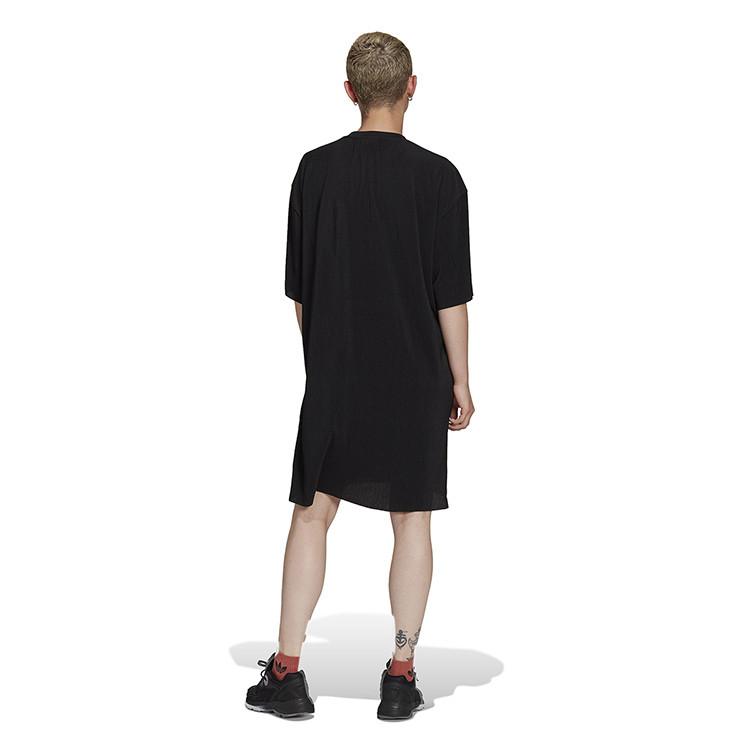 adidas Bol Kesim Yuvarlak Yaka Düz Renk Spor Kısa Kollu Elbise Kadın elbiseleri Siyah HF7549