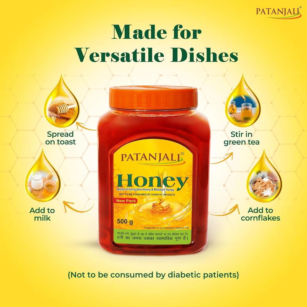 Patanjali Pure Honey Shahed 500g Pack of 1 Natural Sweetener and Culinary Use Premium Quality