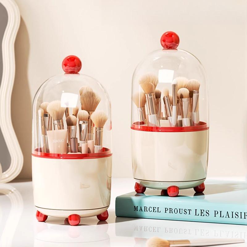 Rotatable Makeup Brush Storage Box Large Dustproof with Cover Makeup Brush Storage Rack Desktop Cosmetic Storage Holder Plastic