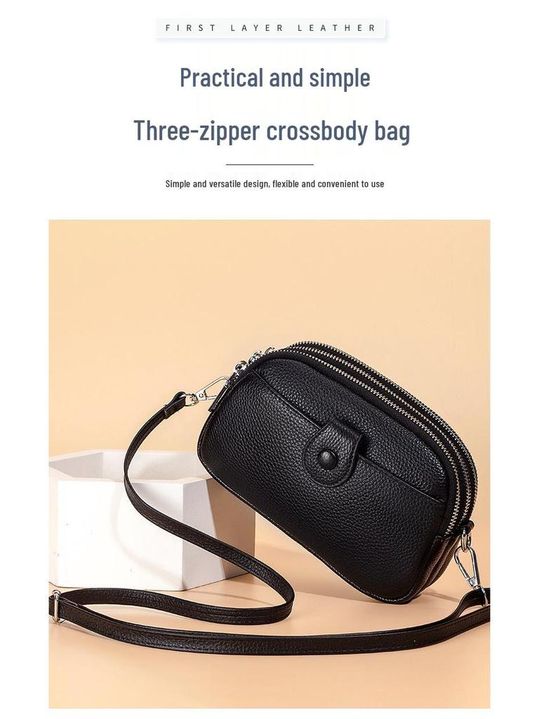 Women's Genuine Leather Mini Crossbody Bag - Large Capacity, Fashionable Phone & Mommy Bag