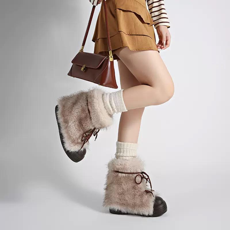 Winter Women's Snow Boots Fashion Casual Ankle Boots Thick Plush Warm Cotton Shoes Retro Women Fluffy Boots Botas Invierno Mujer