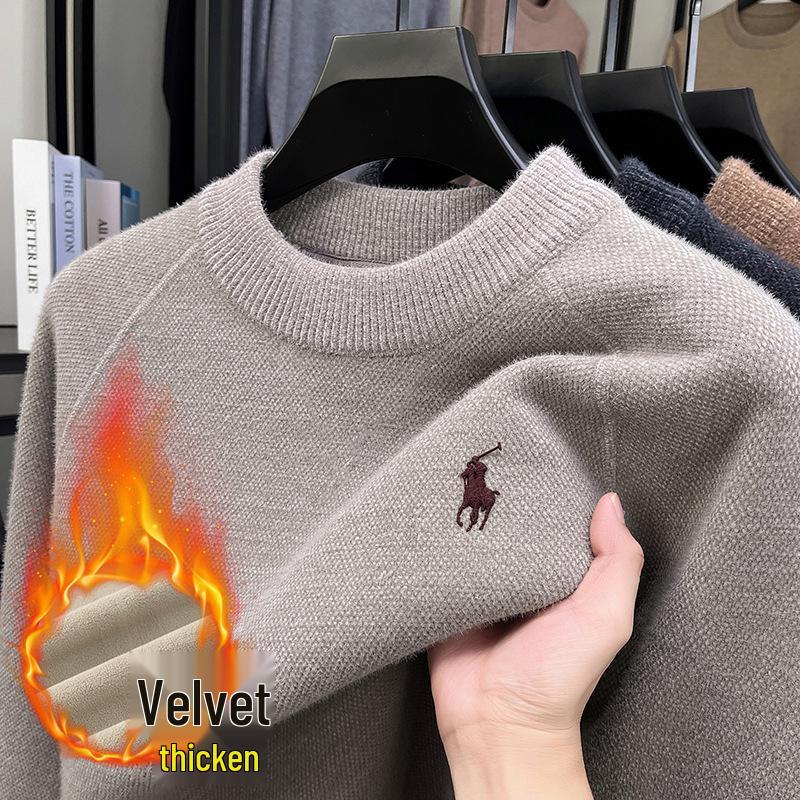 

Men’s Plus Velvet Thick Half-High Collar Knit Sweater – Warm, High Quality Base Layer XXXXL бежевий