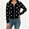 Gepunkteter Strickcardigan Damen Frühling und Herbst Rundhalsausschnitt mit Schwarzpilz-Rand Langarm Pullover Jacke Oberteil