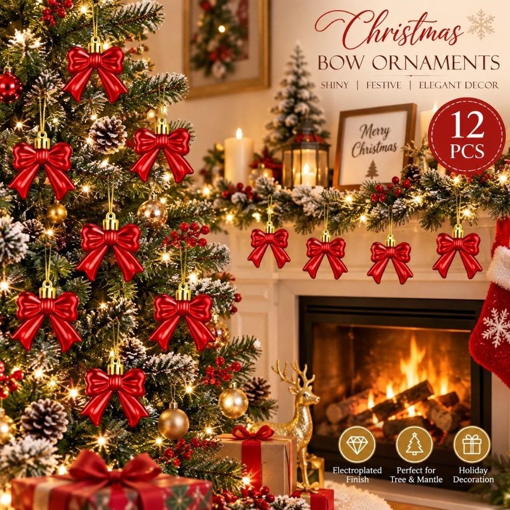 12Pcs/Set Creative Christmas Bowknot Pendant 3D Bowknot Hanging Pendant Party Supplies