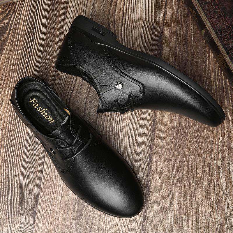 Men Genuine Leather Oxford Shoes Luxury Dress Man Casual Lace-Up Solid Business Formal Shoes Flats High Quality Leather Footwear
