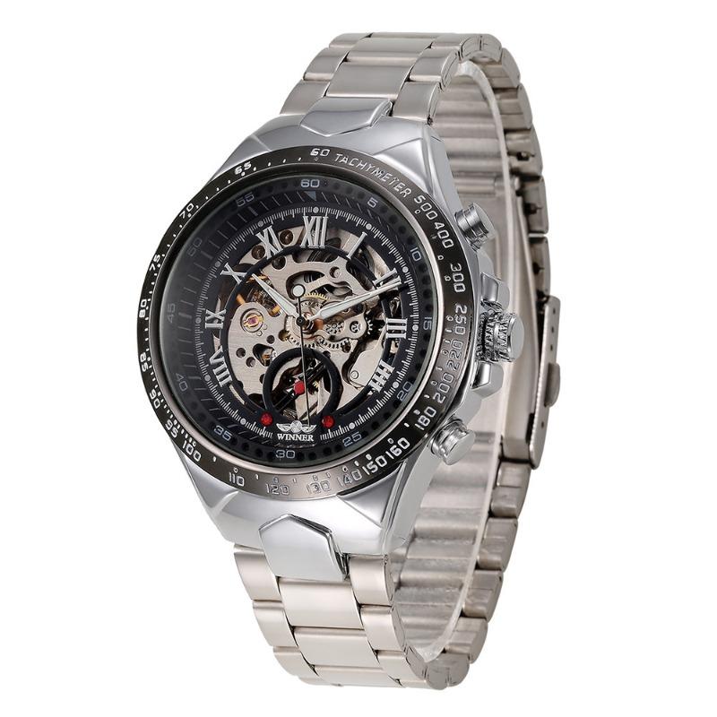 WINNER WINNER Men's Personality Fashion Gold Half Steel Hollow Semi-Automatic Mechanical Watch