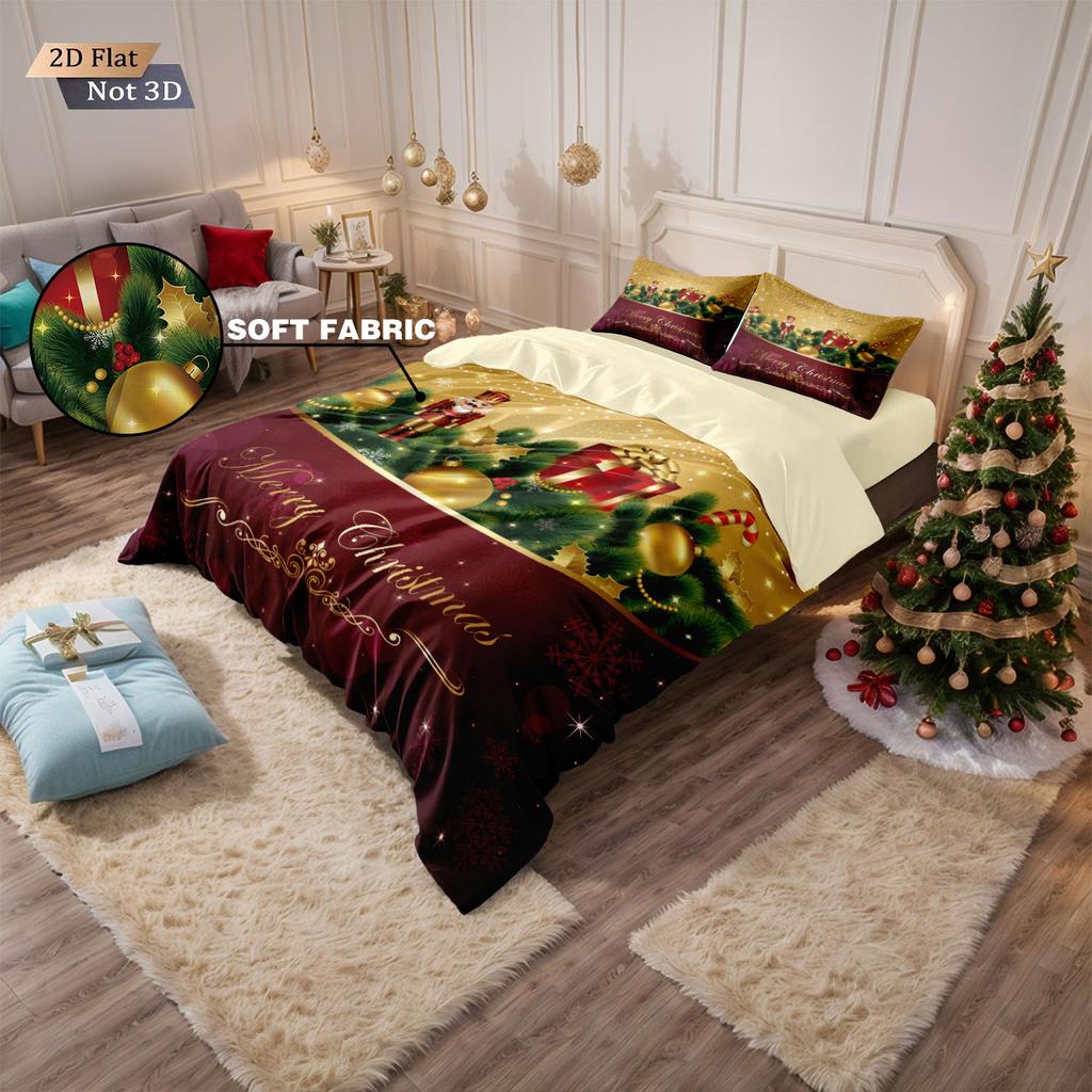 3-teiliges Weihnachtsgeschenk Kranz Bedruckter Kern Kostenloses Bettwäsche-Set Weich und Bequem Schlafsaal Schlafzimmer Mehrere Größen Maschinenwaschbar