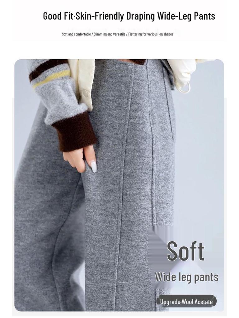 Elegant Minimalist High-Waisted Wool Wide-Leg Pants for Women - Autumn/Winter 2025 Collection