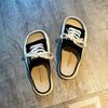 Open Toe Sandals With Strap Woman Slippers Outside Soft Canvas Shoes for Women Thick Slides New Collection Casual Vip Style Shoe