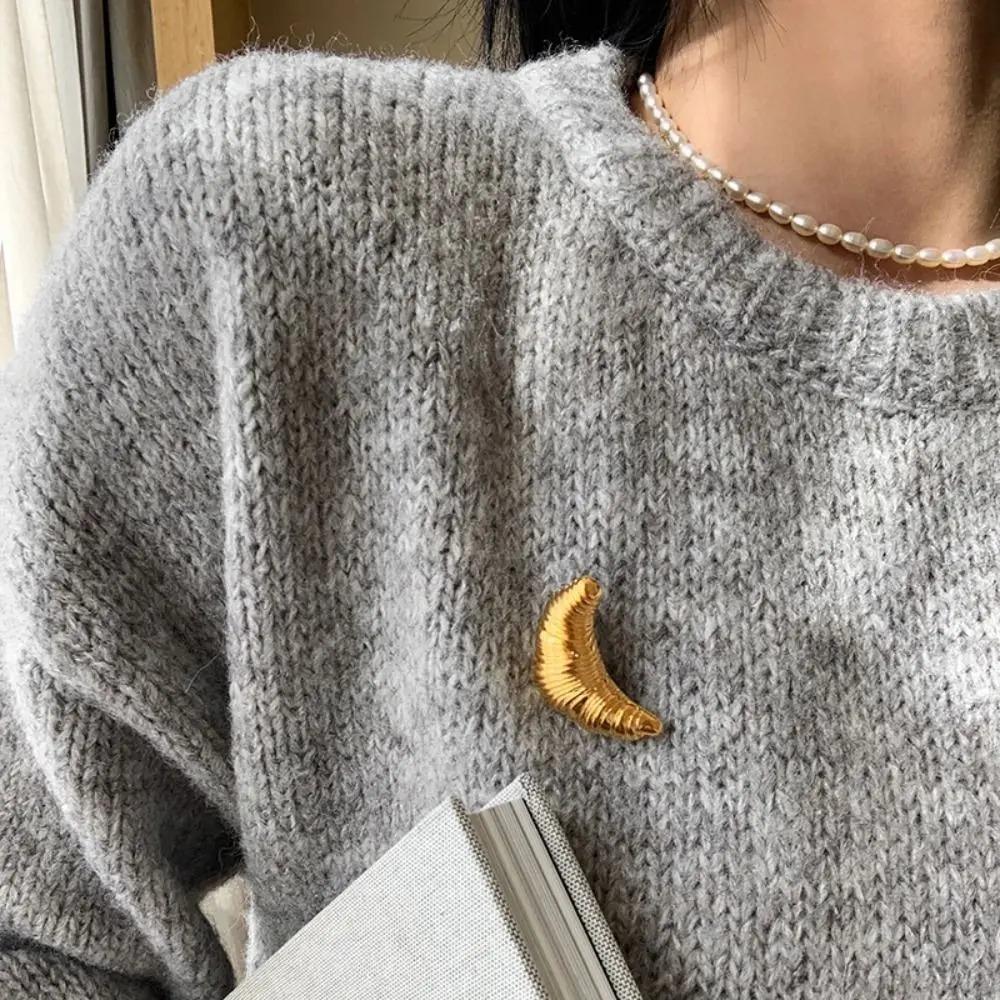 1 pièce Broches Croissant Métal Luxe Vintage Or Argent Pins Nourriture Coréenne Bijoux Mode Statement Femmes Hommes Couple Cadeaux Tendance