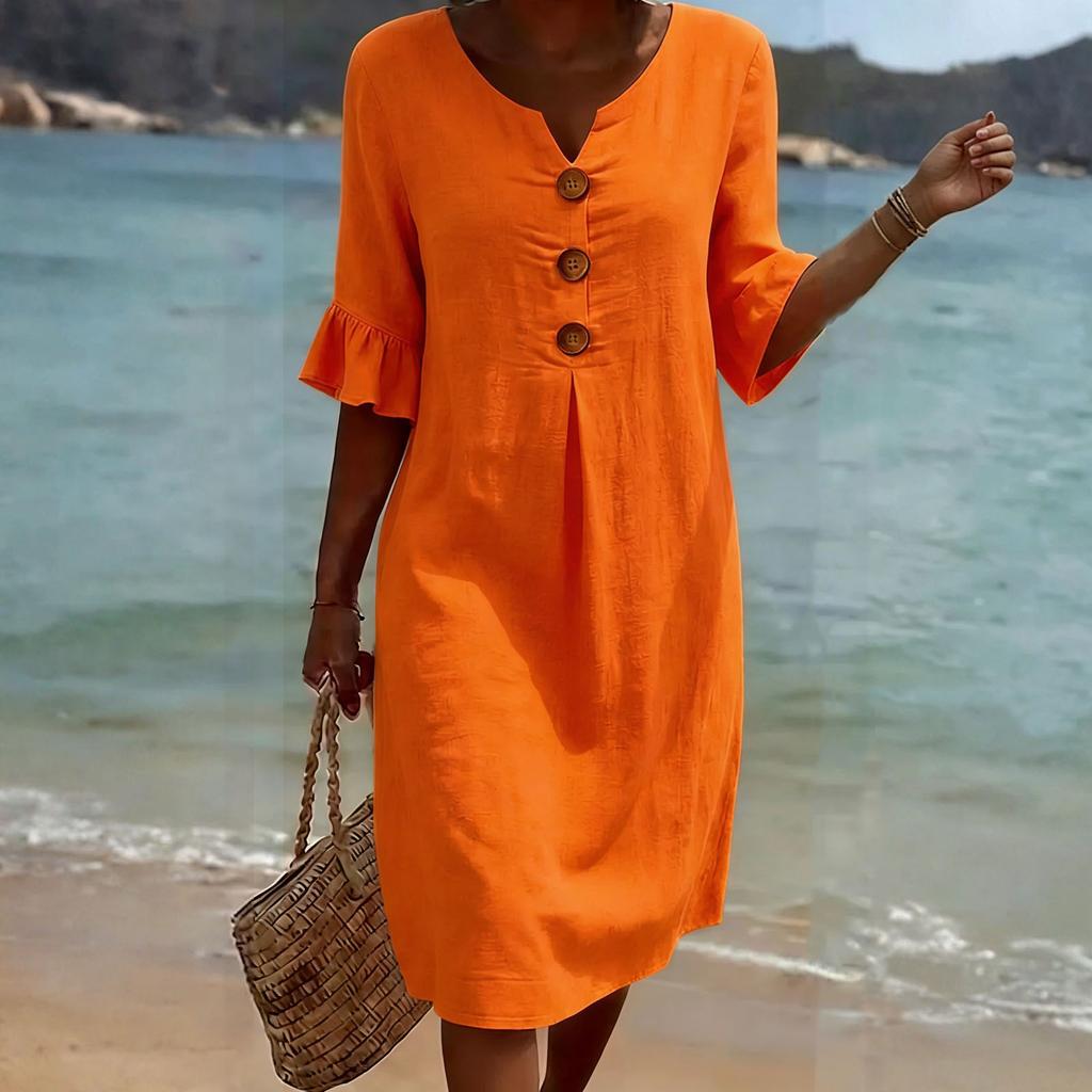 Women's Fashion Summer -Color Casual Cotton-Linen Dress