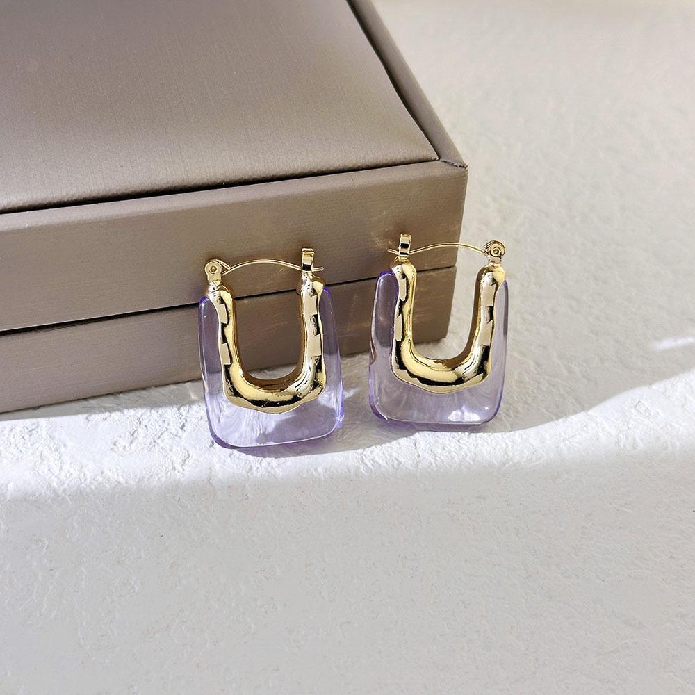 Pinkdudu Simple Retro U-shaped Resin Earrings Classic Hong Kong Style Design with Ear Buckle For Women PD2134