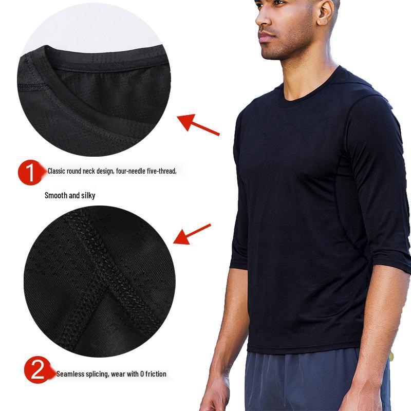 Men's Quick-Dry Three-Quarter Sleeve Basketball T-Shirt - Loose, European & American Style for Summer Outdoor Sports