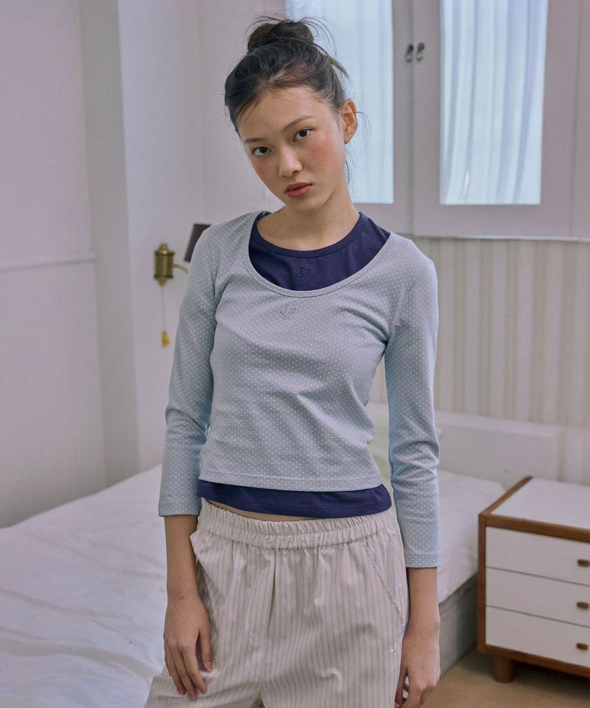 JUNEJUNE SPACE 3/4 Sleeve Logo Tee_Light Blue