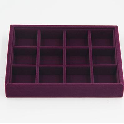 Elegant Purple Velvet Stackable Jewelry Ring Earring Display Tray 24 Girds Case Holder Organizers Storage Showcase