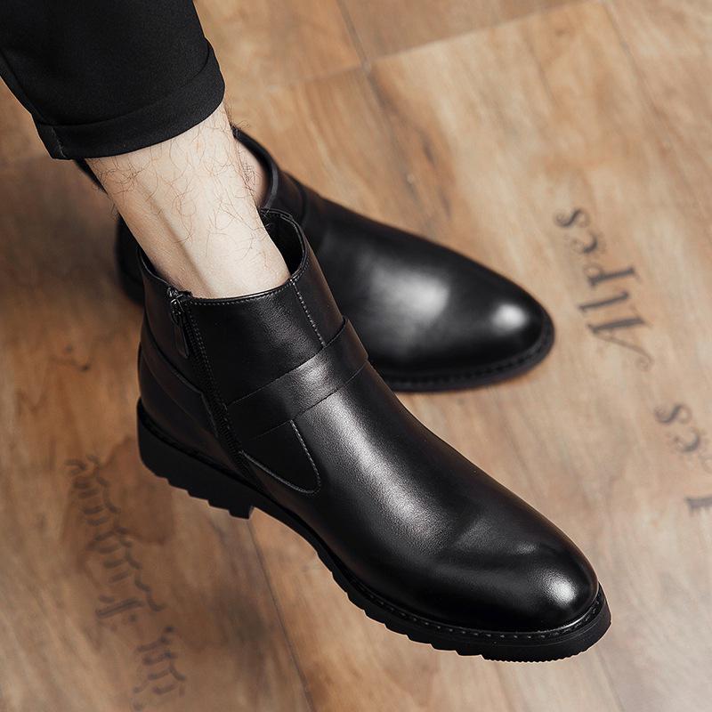 British Style Men's Pointed Toe Zipper Leather Boots - Formal/Casual, High Top, Ankle, Plus Size Available