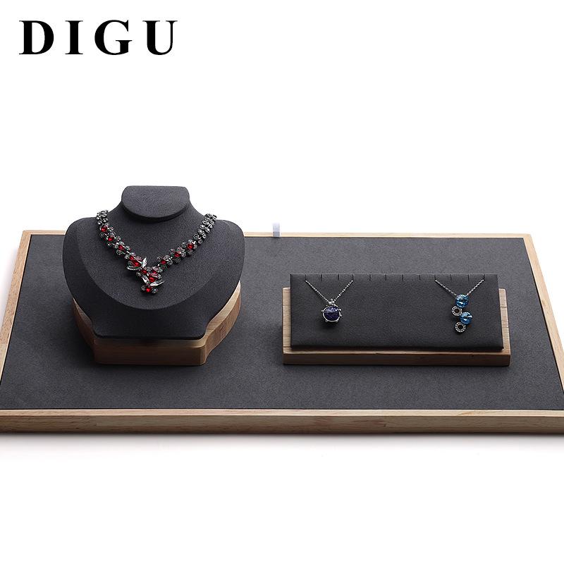 Digu Solid Wood & Microfiber Horizontal Bust Necklace Display Stand
