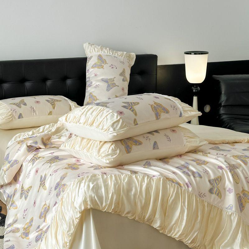 Französische Eisseide Sommerdecke Maschinenwaschbar Tencel Sommer Kühlende Eisseide Rüschen Klimaanlage Dünne Decke