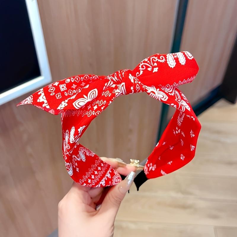 1pc New Simple Retro Fashion Paisley Flower Bow Rabbit Ear Wide Bright Color Fabric Headband Bundle for Women hair accessories