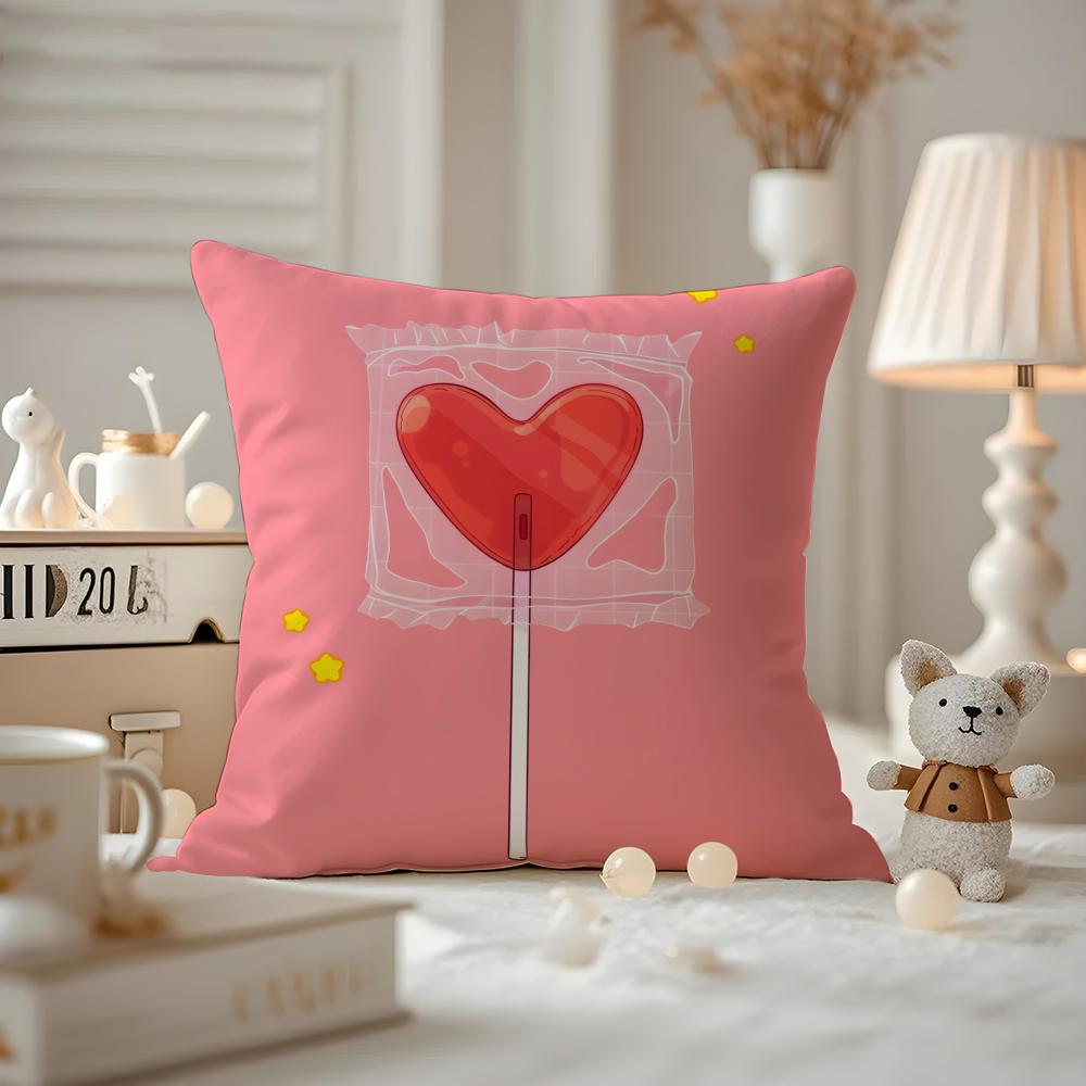 Süße rosa Süßigkeiten Kissenbezug Milbenabweisend Kissenbezug Unsichtbarer Reißverschluss seidiger kurzer Plüsch Sofakissenbezug