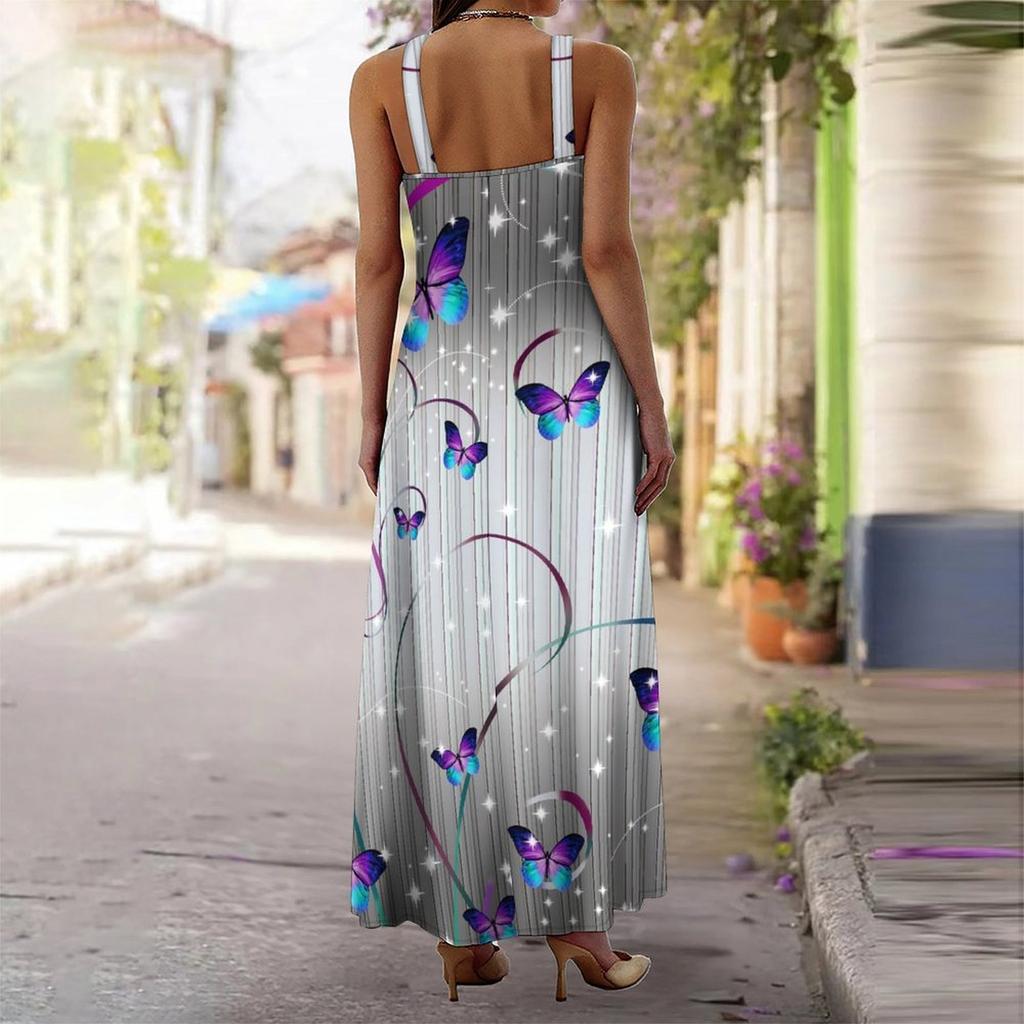 Women's Slip Dress Maxi Long Dress Butterfly Pattern Print Dress Spring & Summer Leisure Vacation