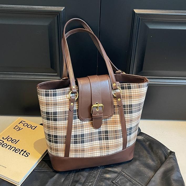 Plaid Large-capacity Bag Women's New Versatile Casual Commuter Tote Bag Fashionable and Simple Shoulder Bag