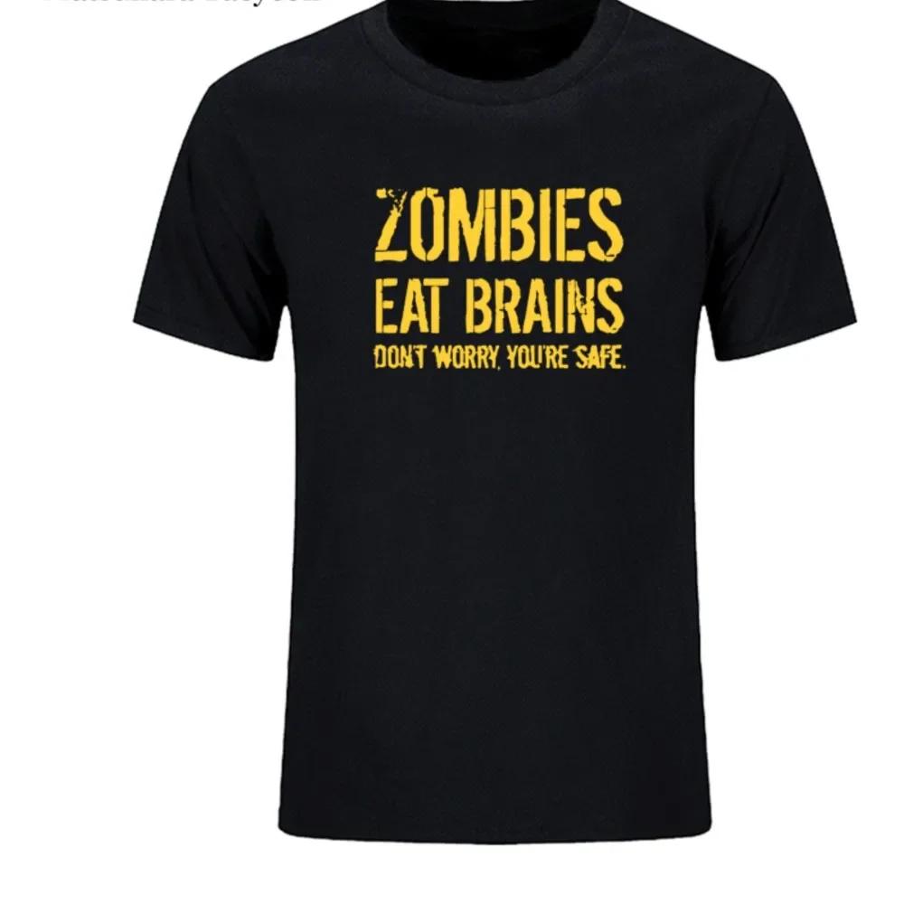 Модные Мужские Футболки Принт  Зомби Едят Мозги  Летняя Повседневная Смешная Фирменная Одежда Хлопковая Футболка для Мужчин Харадзюку Футболка Топ 4XL