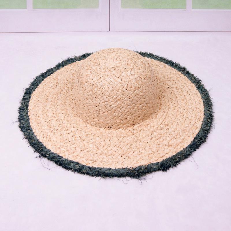 Natural Lafite Straw Hat Sunscreen Large Brim Beach Hat Trendy Foreign Style Color Fur Edge Dome UV Protection Sun Visor