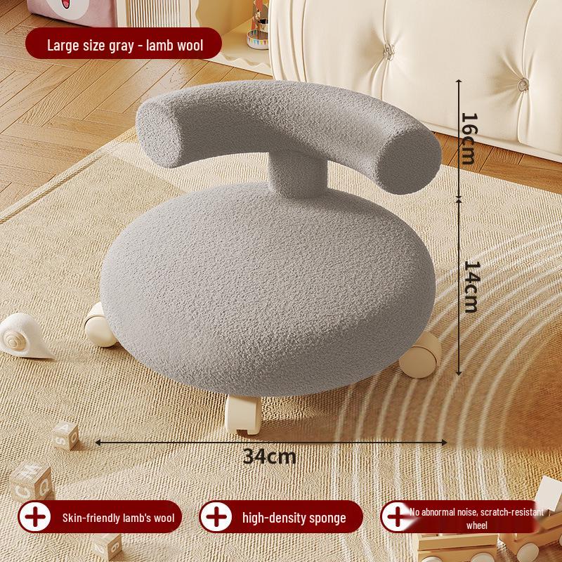 Cream Low Stool with Backrest and Universal Wheels - Ideal for Home, Grout, and Children's Use, Silent Sliding Design