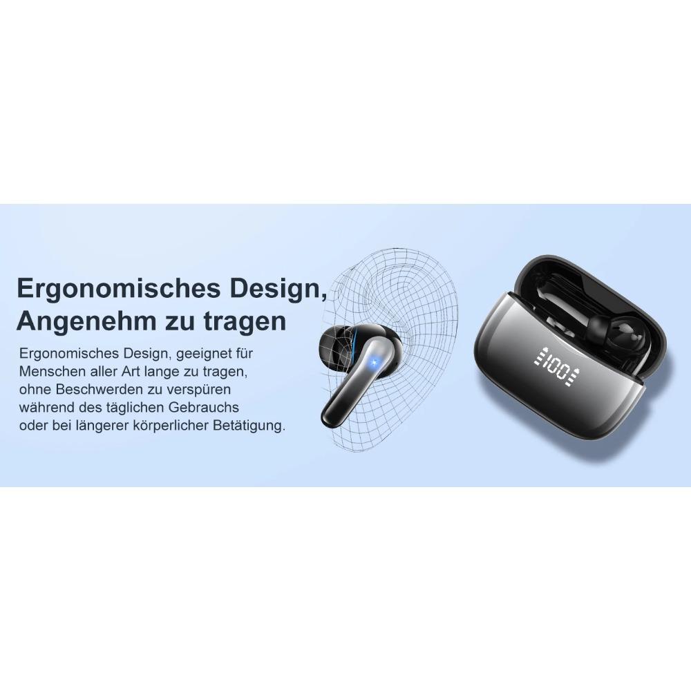 Bluetooth 5.3 Wireless Earbuds ENC Noise Cancelling Mic 50H Playtime Deep Bass Stereo Sound IP7 Waterproof LED Display Mini In-E
