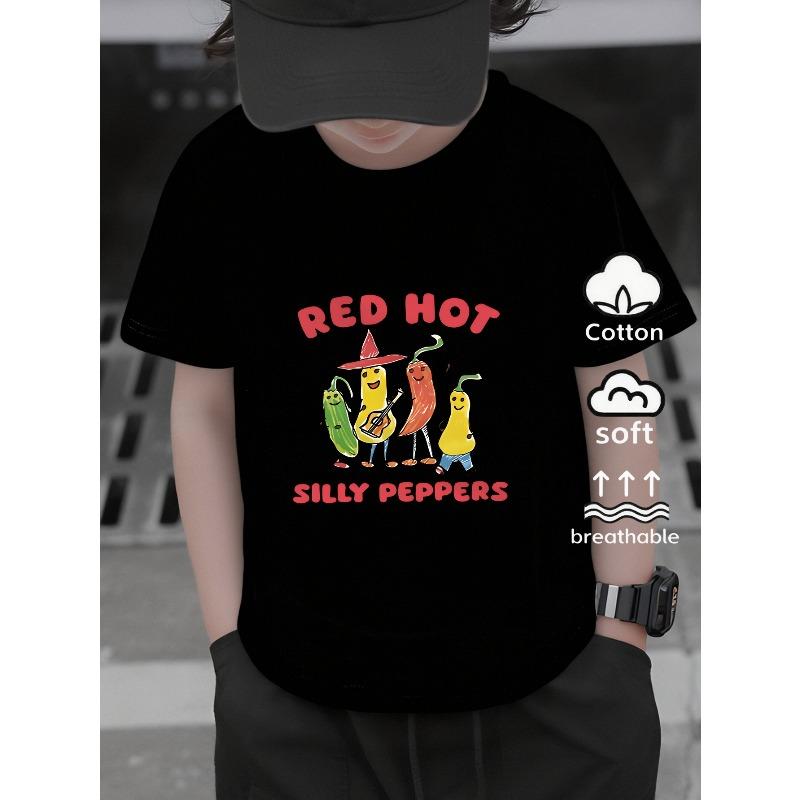 European sizes Short-Sleeve T-Shirt, Red Hot Silly Peppers Summer T-Shirt Print, Trendy And Fashionable Print, Boys' Casual Travel T-Shirt