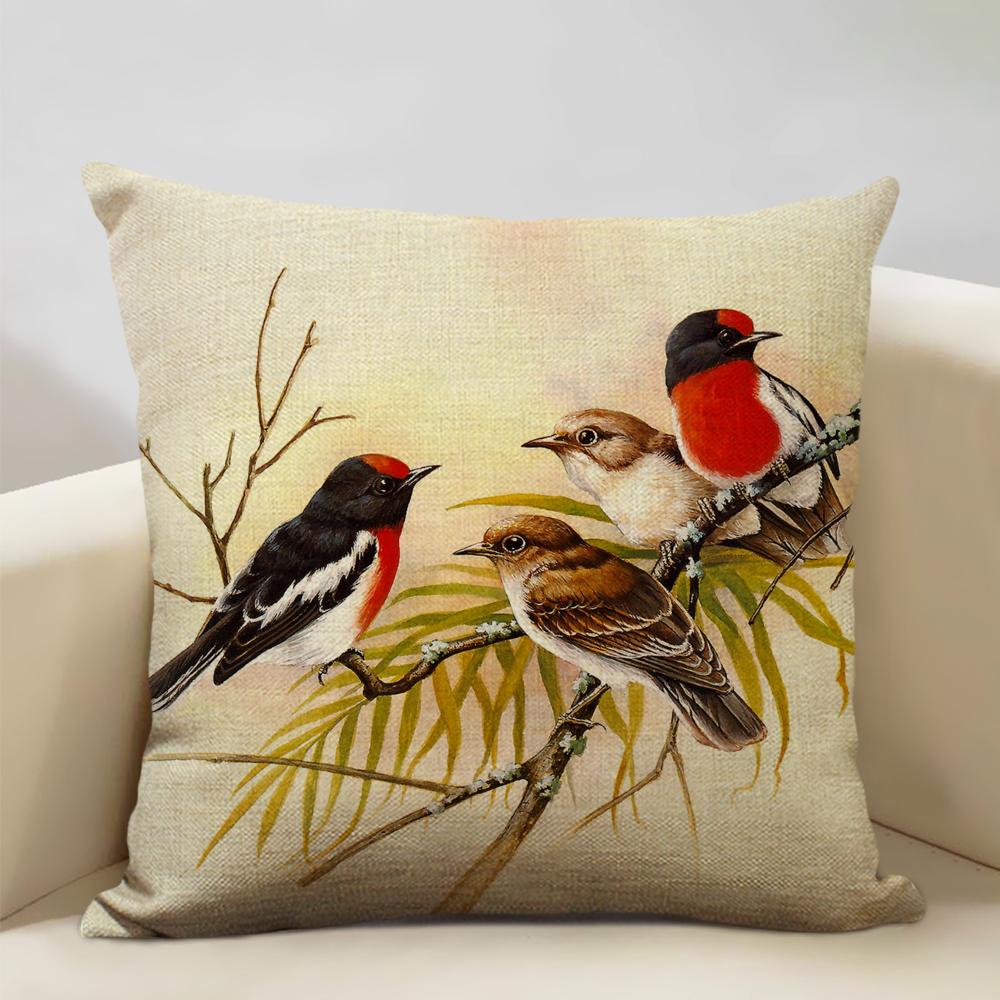 Bird Parrot Sofa Cushion Cover Bedroom Living Room Hotel Cafe Decoration Pillow Case 45x45cm Linen Pillowcase Chair Cushions
