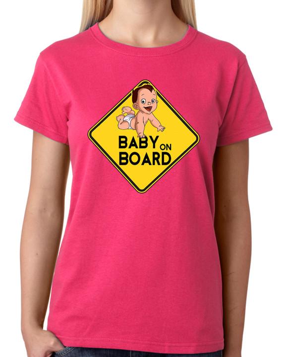 Baby On Board T-Shirt Ladies Fitted Tee Womens Fashion Pregnant Top XL