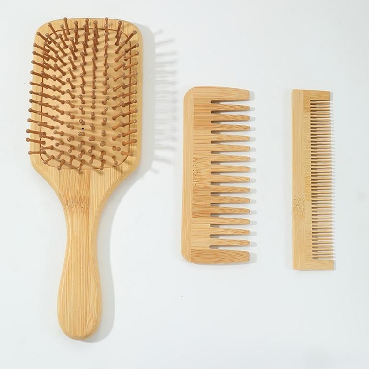 3pcs Practical Bamboo Paddle Brush and Comb for Effortless Styling and Scalp Health Suitable for Various Hair Type