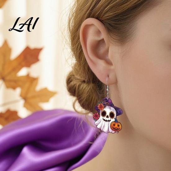 Stylish Street Style Earrings 1 Pair Mexico Day of The Dead for Women Acrylic Jewelry Flower Ghost Dangle Drop Halloween Costume Cosplay Party
