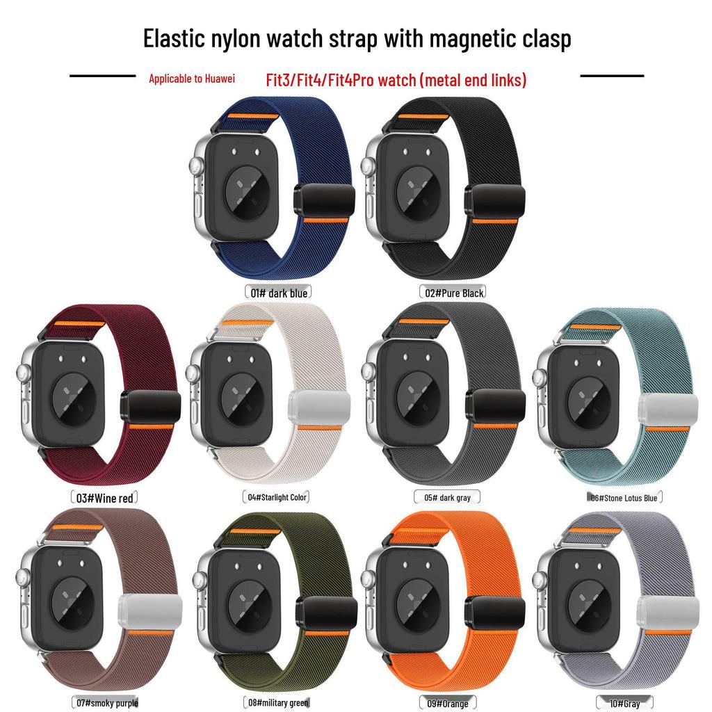 Huawei Fit3/Fit4/Pro Magnetic Buckle Nylon Watch Band with Metal End Links