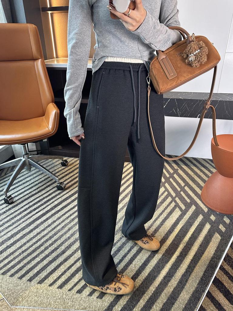 Super Soft Thickened Velvet Tencel Wool Wide-Leg Pants for Women - New Loose Fit for Autumn and Winter