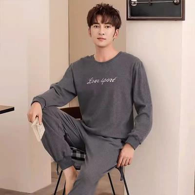 Bavlněné pyžamo Pánské jarní a podzimní kalhoty s dlouhým rukávem Korejská verze The Loose Homewear Pevné oblečení na spaní Loungewear