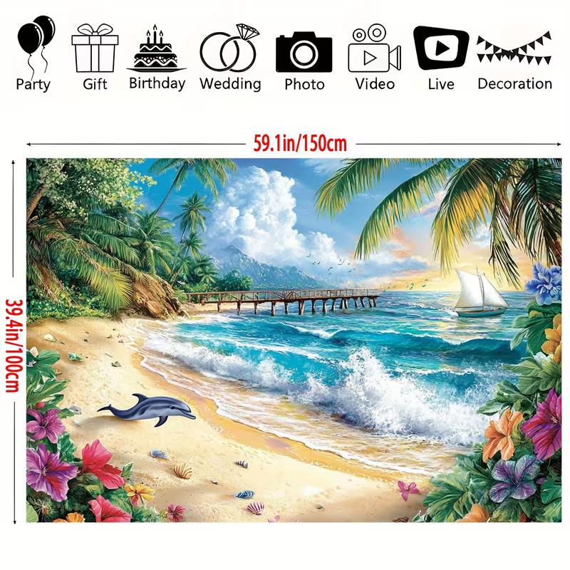 2D Sunset Mountain Seaside Hibiscus Flower Island Birthday Wall Tapestry
