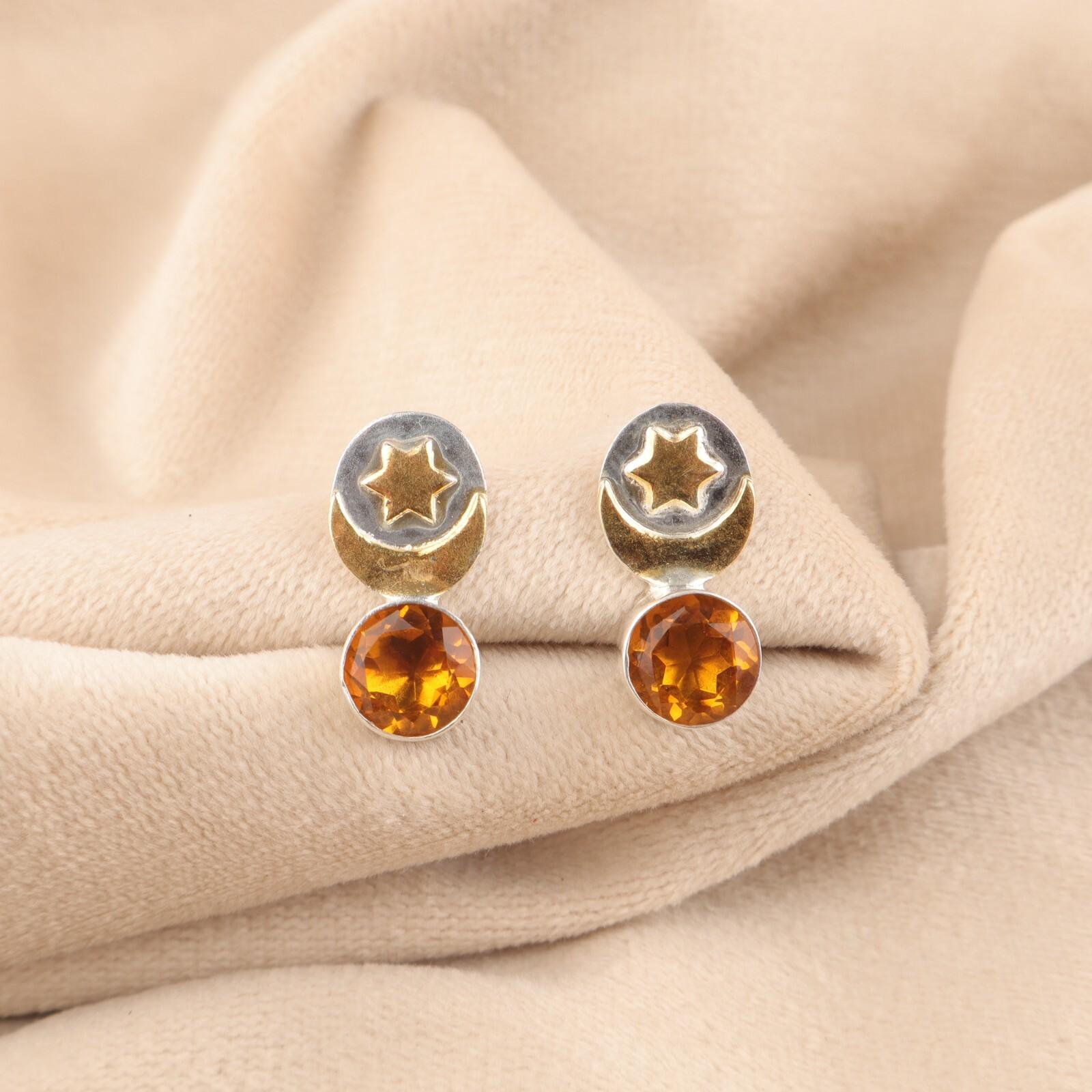 

Круглый цитрин драгоценный камень 925 стерлинговое серебро ювелирные изделия ручной работы серьги-пусеты 0,8 EE-141-18