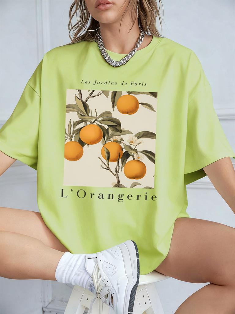 Fresh Oranges Fruits Print Short Sleeve TShirts Womens Summer Cotton Tee Shirts Loose ONeck Soft Tops Casual Womans Clothes