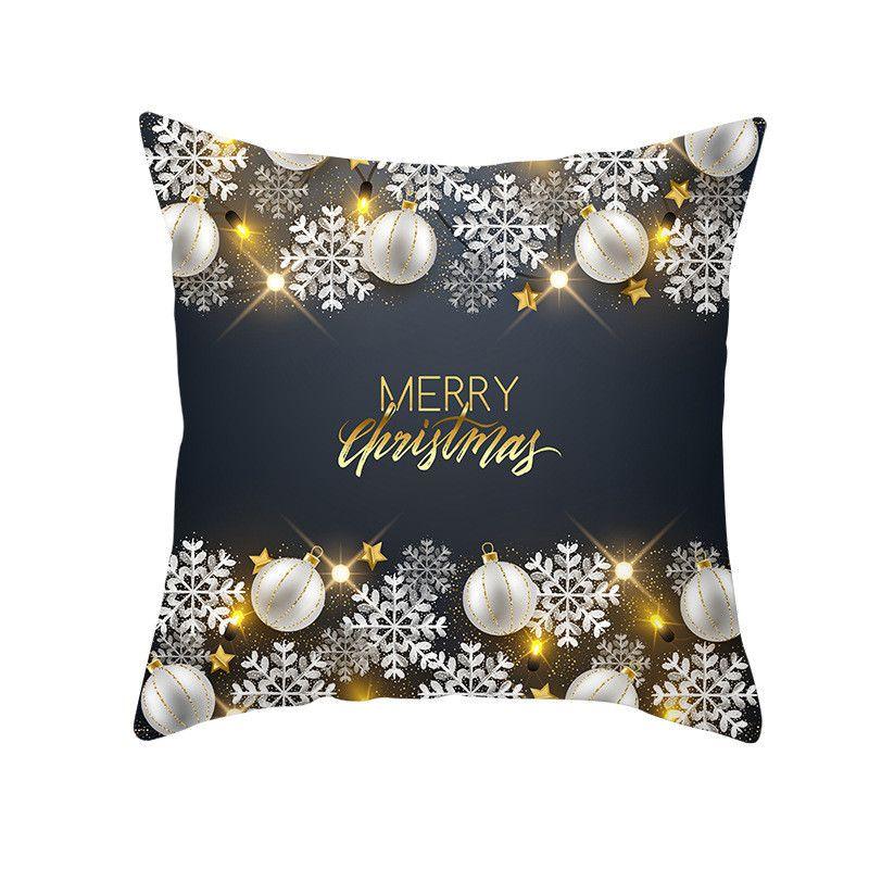 18" Merry Christmas Cushion Cover Home Decor Xmas Throw Pillow Case Gold Black
