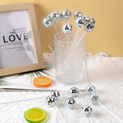 5/20Pcs Disco Balls Cocktail Stirrers Gold Silver Mirror Disco Ball Stick Coffee Beverage Stirrers for 70s 80s Theme Party Decor