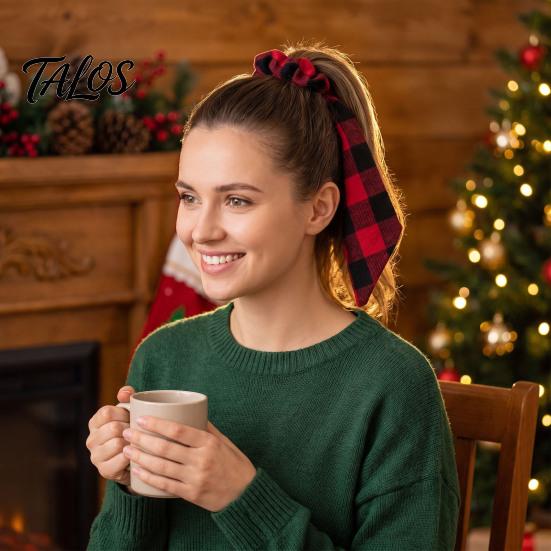 Plaid Ribbon Hair Ties Christmas Bow Ties, Elastic Scrunchies for Women and Festive Decorations Girls, Red or Green Checkered Ponytail Holder Holiday