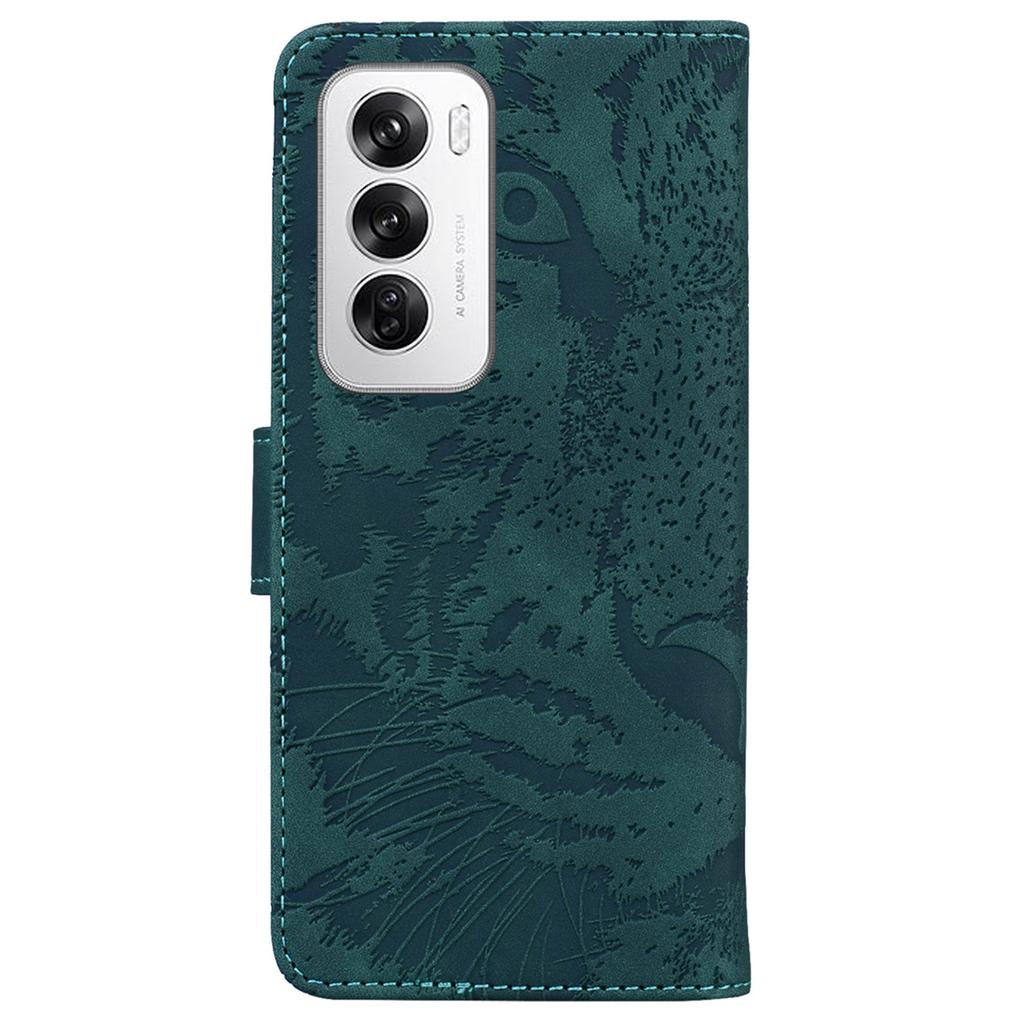 For Oppo Reno12 5G (Global) Wallet Phone Case Tiger Imprint Leather Flip Cover