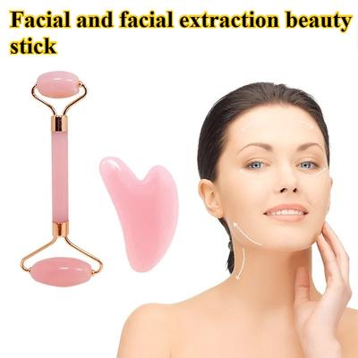 1 Stück Rosa Natur-Jade-Roller für das Gesicht - Jade Gua Sha Rosenquarz Gesichtsroller gegen Alterungsfalten und Schwellungen - Natürliches Rosa F
